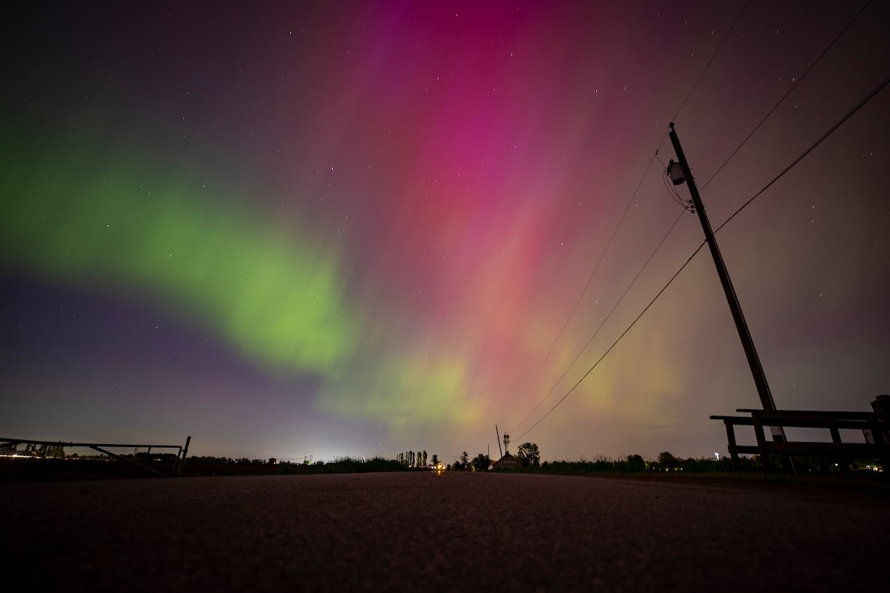 The aurora borealis at night.