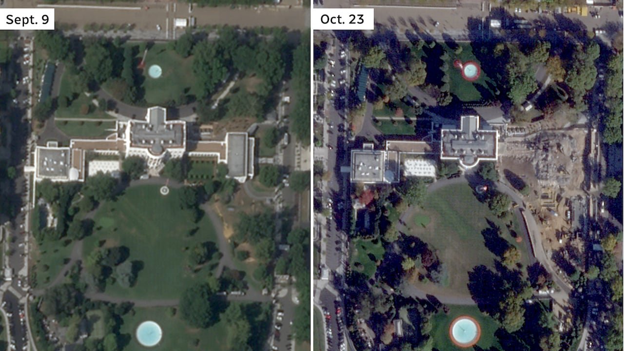 Satellite photos display a large property on two different dates nearly two months apart.