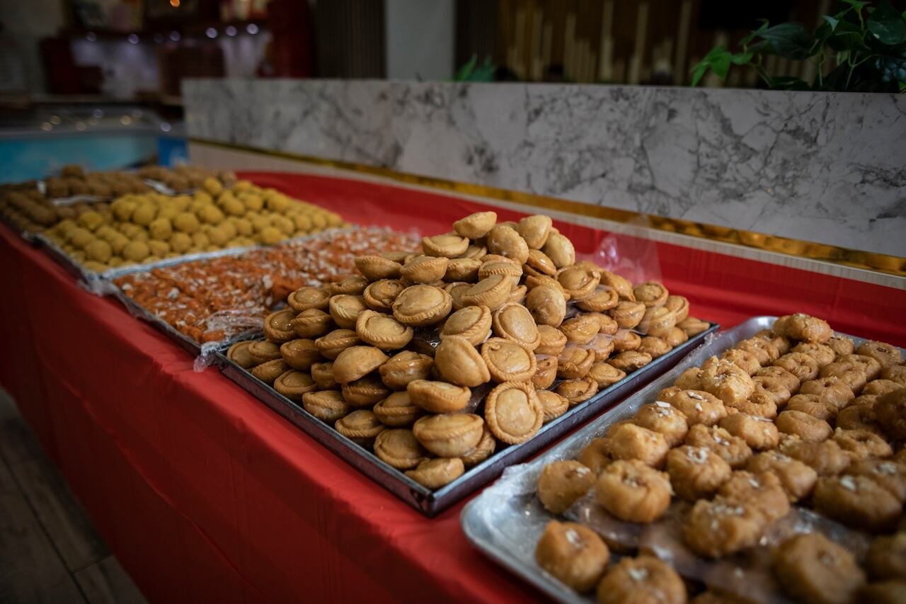 Indian snacks are put out for Diwali