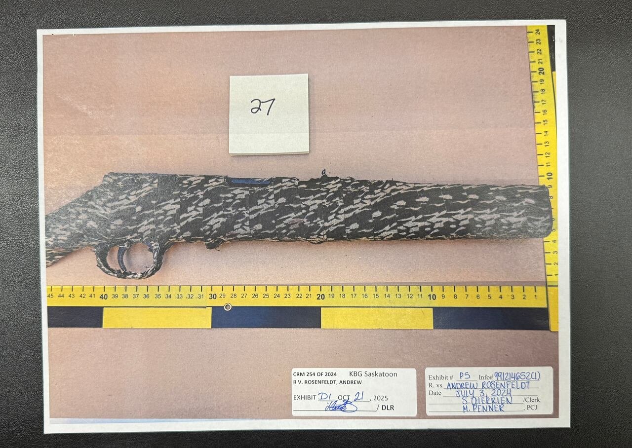 Photograph of a gun entered as evidence.
