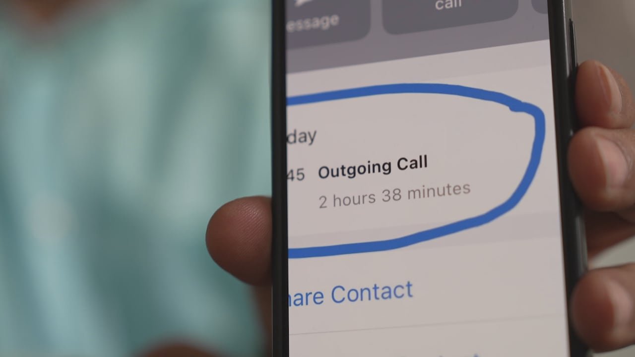 default-541 Phone screen displaying a lengthy outgoing call duration